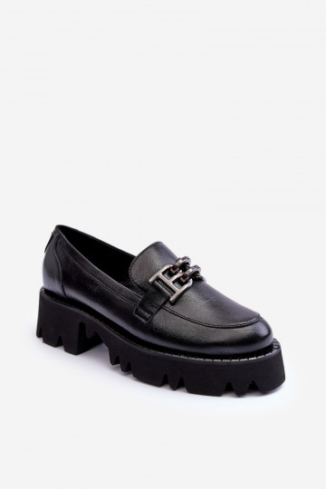 Mocassins en cuir pour femmes avec ornements Laura Messi 2699 couleur noire 2