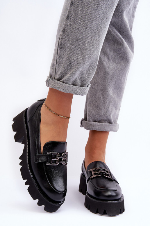 Féminin Peau chaussures Mocassins avec des ornements Laura Messi 2699 couleur noire