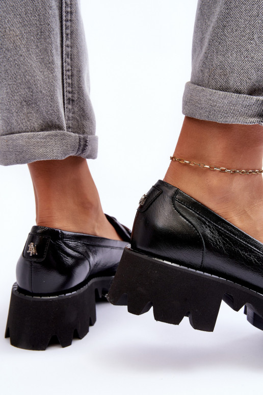 Féminin Peau chaussures Mocassins avec des ornements Laura Messi 2699 couleur noire