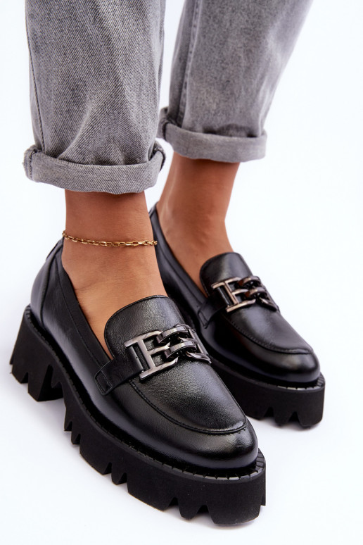 Féminin Peau chaussures Mocassins avec des ornements Laura Messi 2699 couleur noire