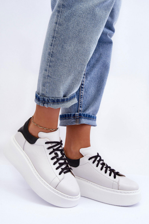 Féminin baskets Peau avec une plateforme Blanc-couleur noire Lemar 10150 Féminin baskets Peau avec une plateforme Blanc-couleur noire Lemar 10150