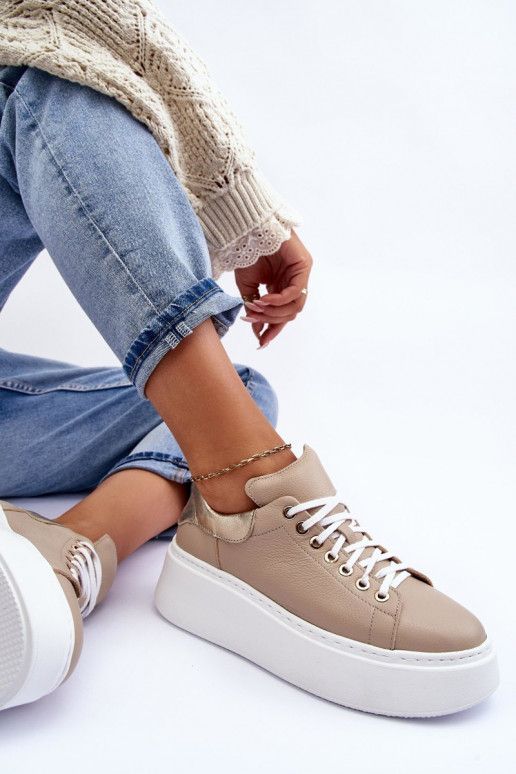 Féminin baskets Peau avec une plateforme beige Lemar 10150 Féminin baskets Peau avec une plateforme beige Lemar 10150