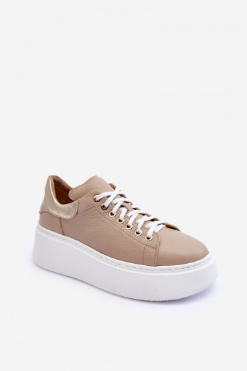 Baskets sportives en cuir pour femmes avec plateforme couleur sable Lemar 10150 2