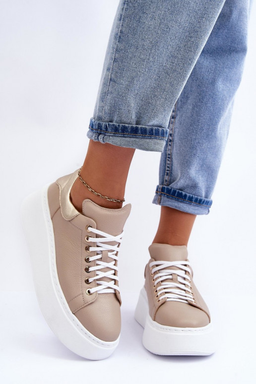 Féminin baskets Peau avec une plateforme beige Lemar 10150 Féminin baskets Peau avec une plateforme beige Lemar 10150