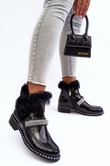 Faible Bottes avec effet vernis avec un manteau de fourrure Et la décoration S.Barski MR870-74 couleur noire 2