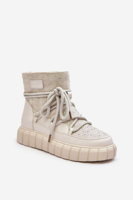 réchauffer Bottes de neige Décoré Avec des strass GOE MM2N4081 beige réchauffer Bottes de neige Décoré Avec des strass GOE MM2N4081 beige