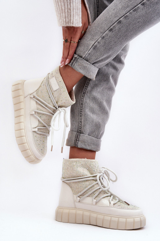 réchauffer Bottes de neige Décoré Avec des strass GOE MM2N4081 beige réchauffer Bottes de neige Décoré Avec des strass GOE MM2N4081 beige