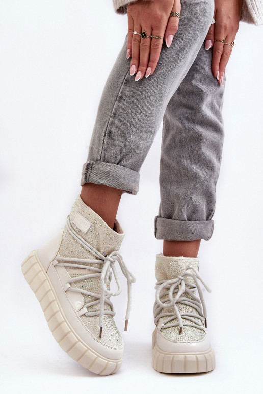 réchauffer Bottes de neige Décoré Avec des strass GOE MM2N4081 beige réchauffer Bottes de neige Décoré Avec des strass GOE MM2N4081 beige