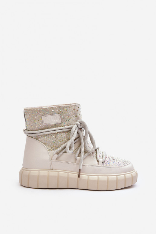 réchauffer Bottes de neige Décoré Avec des strass GOE MM2N4081 beige réchauffer Bottes de neige Décoré Avec des strass GOE MM2N4081 beige