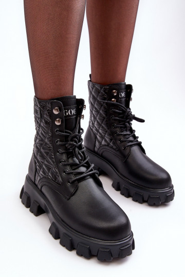 Peau Bottines de travail avec des talons larges GOE MM2N4021 couleur noire