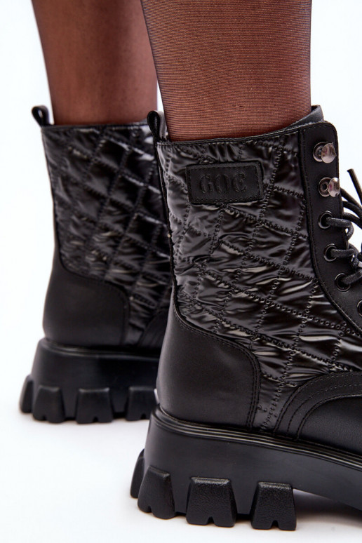 Peau Bottines de travail avec des talons larges GOE MM2N4021 couleur noire Peau Bottines de travail avec des talons larges GOE MM2N4021 couleur noire