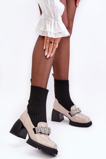 Bottes pour femmes Chez Skarpet avec des talons beige S.Barski MR870-41