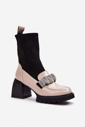 Bottines pour femmes en forme de chaussettes avec talons couleur sable S.Barski MR870-41 2