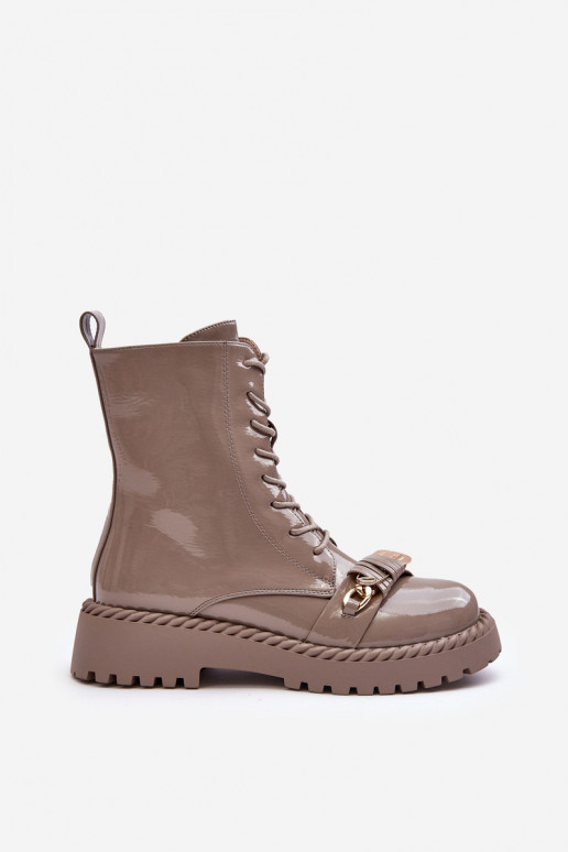 Féminin avec effet vernis Bottines de travail avec des ornements beige S.Barski MR870-67 Féminin avec effet vernis Bottines de travail avec des ornements beige S.Barski MR870-67