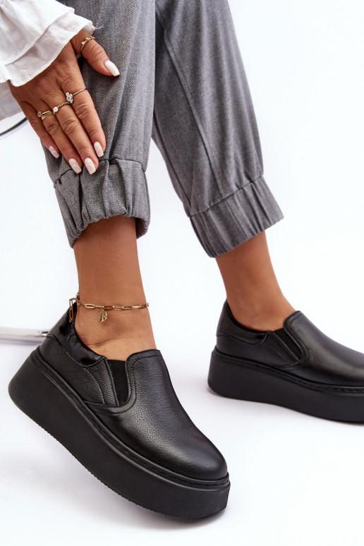 Peau baskets Féminin avec une plateforme couleur noire Lemar Il fautnish