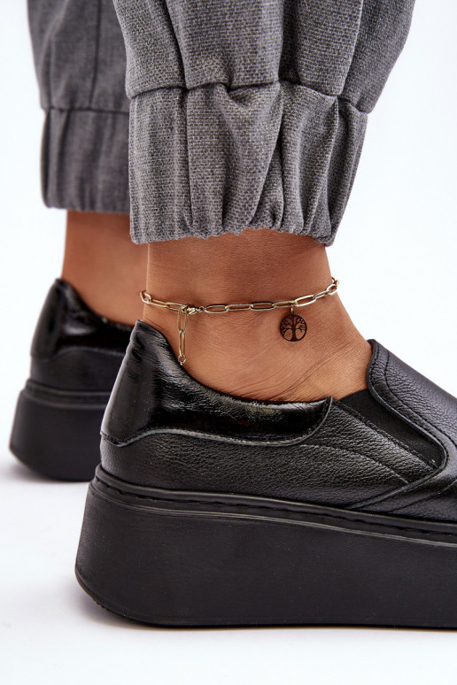 Peau baskets Féminin avec une plateforme couleur noire Lemar Il fautnish