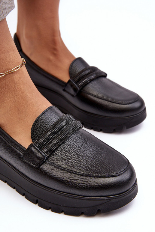 Peau chaussures avec une plateforme avec des ornements couleur noire Lemar Lehira