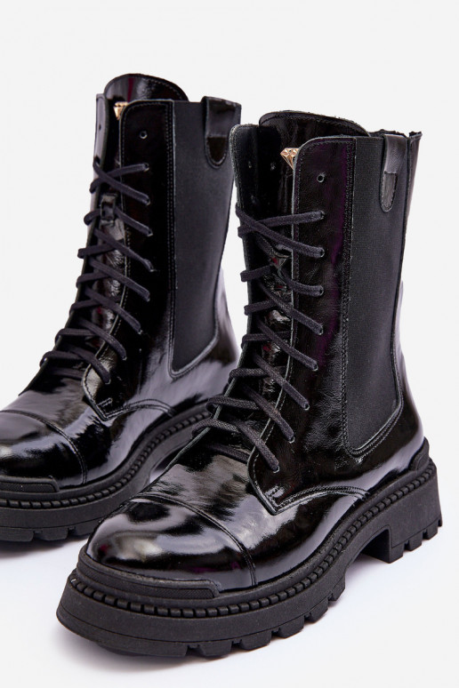 Peau Féminin Bottines de travail avec des lacets couleur noire Nicole 2836