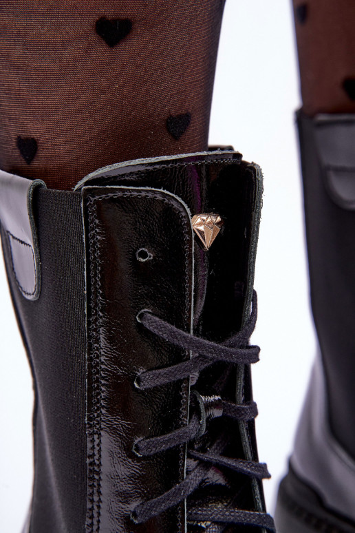 Peau Féminin Bottines de travail avec des lacets couleur noire Nicole 2836