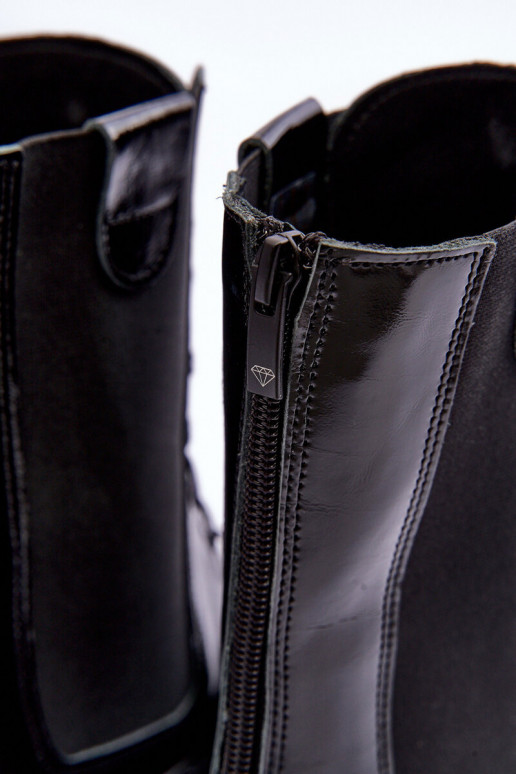 Peau Féminin Bottines de travail avec des lacets couleur noire Nicole 2836