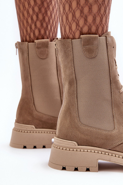 en daim Féminin Bottines de travail avec des lacets beige Nicole 2836