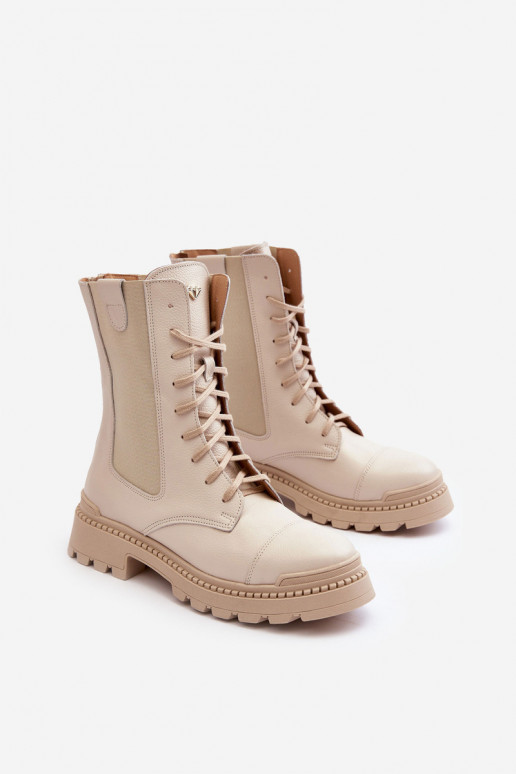 Peau Féminin Bottines de travail avec des lacets couleur ivoire Nicole 2836