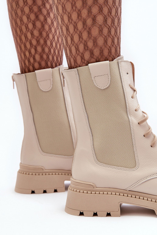 Peau Féminin Bottines de travail avec des lacets couleur ivoire Nicole 2836