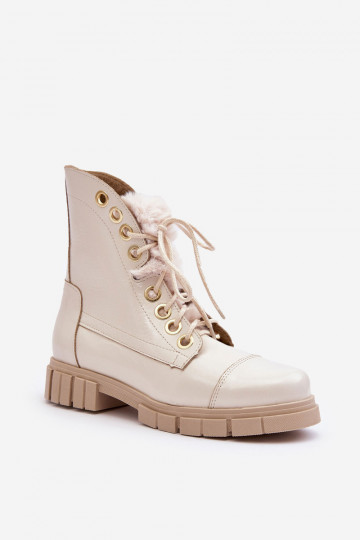 Bottines en cuir pour femmes avec fourrure couleur ivoire LeĮskis 3296 2
