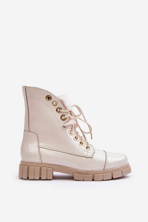 Peau Bottes pour femmes avec un manteau de fourrure couleur ivoire LeÀski 3296