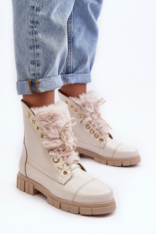 Peau Bottes pour femmes avec un manteau de fourrure couleur ivoire LeÀski 3296