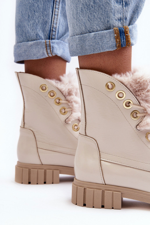 Peau Bottes pour femmes avec un manteau de fourrure couleur ivoire LeÀski 3296