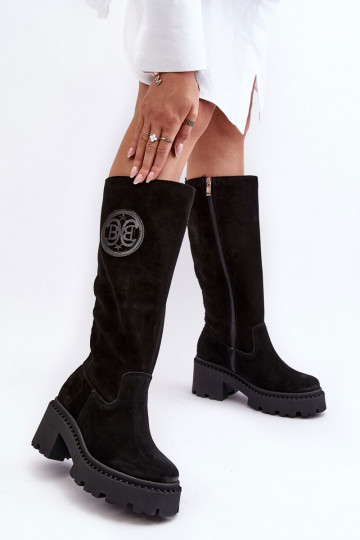 Féminin en daim bottes Contre la route couleur noire LeÀski 3367 2
