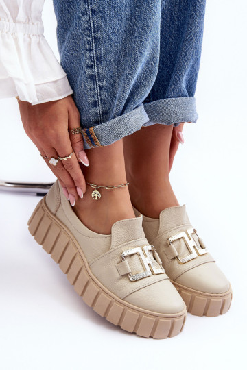 Peau chaussures Féminin avec une plateforme beige LeÀski 3398