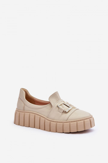 Peau chaussures Féminin avec une plateforme beige LeÀski 3398 2