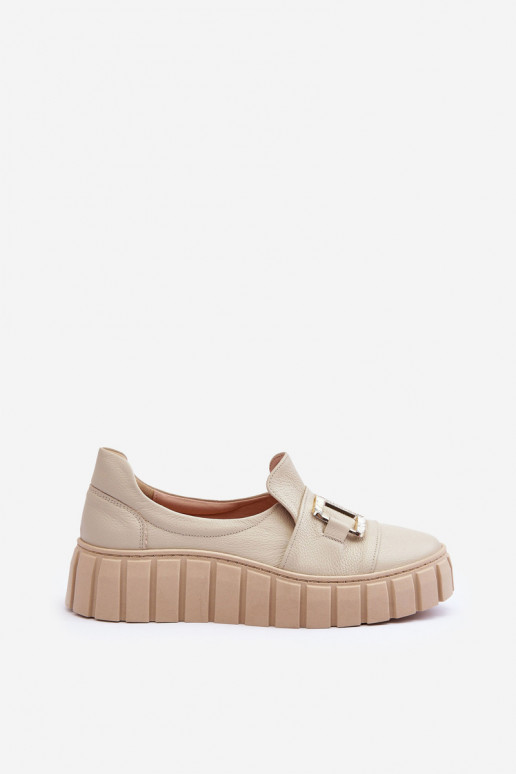 Peau chaussures Féminin avec une plateforme beige LeÀski 3398 Peau chaussures Féminin avec une plateforme beige LeÀski 3398