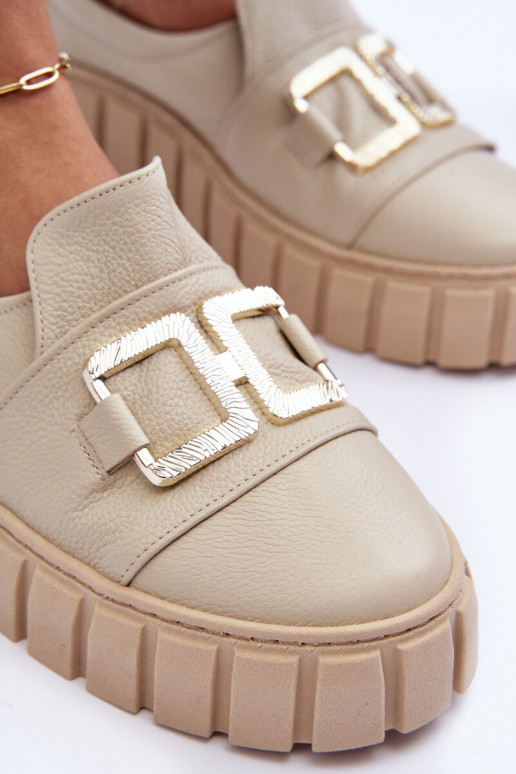 Peau chaussures Féminin avec une plateforme beige LeÀski 3398 Peau chaussures Féminin avec une plateforme beige LeÀski 3398