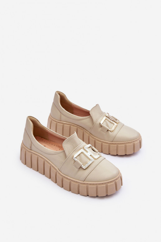 Peau chaussures Féminin avec une plateforme beige LeÀski 3398 Peau chaussures Féminin avec une plateforme beige LeÀski 3398