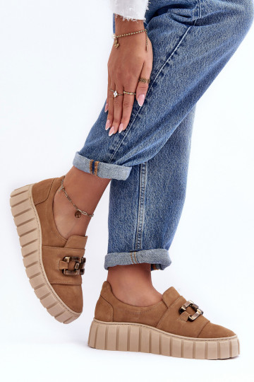 en daim chaussures Féminin avec une plateforme avec des ornements beige LeÀski 3398