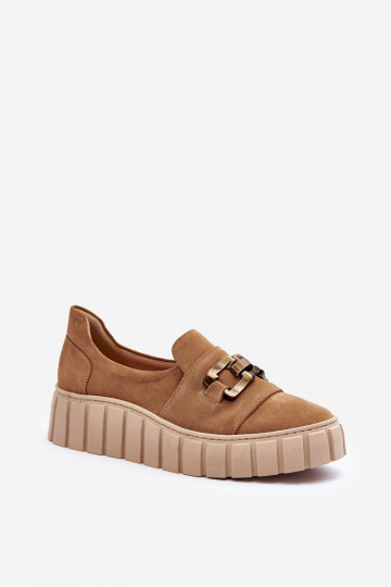 en daim chaussures Féminin avec une plateforme avec des ornements beige LeÀski 3398 2