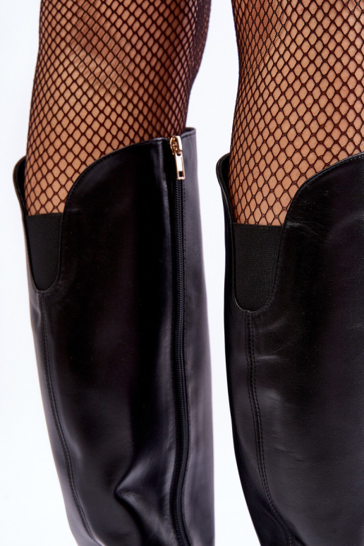 Féminin Peau bottes avec des talons couleur noire LeÀski 2928/B