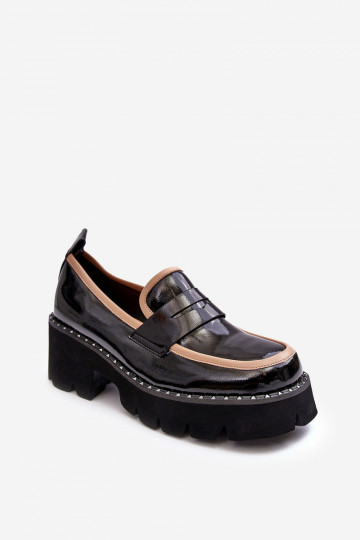 Mocassins en cuir pour femmes D&A MR870-32 noires