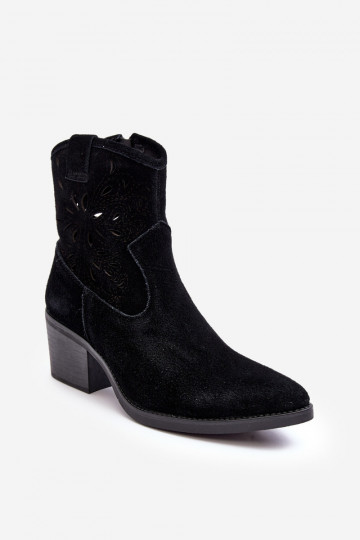 Chaussures en daim style coÀ-boy avec des éléments ajourés D&A SN622-20 couleur noire 2