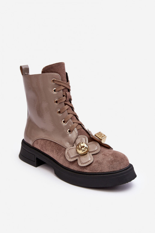 À la mode Féminin Bottes avec fermetures éclair avec de beaux détails D&A MR870-76 gris-marron À la mode Féminin Bottes avec fermetures éclair avec de beaux détails D&A MR870-76 gris-marron