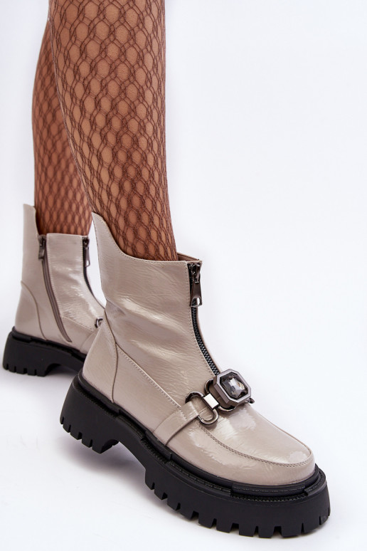 avec effet vernis Féminin Bottes avec fermetures éclair D&A MR870-94 couleur grise avec effet vernis Féminin Bottes avec fermetures éclair D&A MR870-94 couleur grise