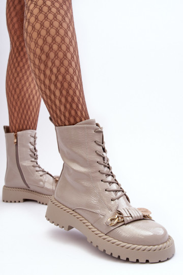 Féminin avec effet vernis Bottines de travail avec des ornements D&A MR870-67 couleur grise