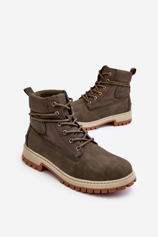 Mâle Bottes chaussures Memory Foam couleur kaki Big Star KK174205 Mâle Bottes chaussures Memory Foam couleur kaki Big Star KK174205