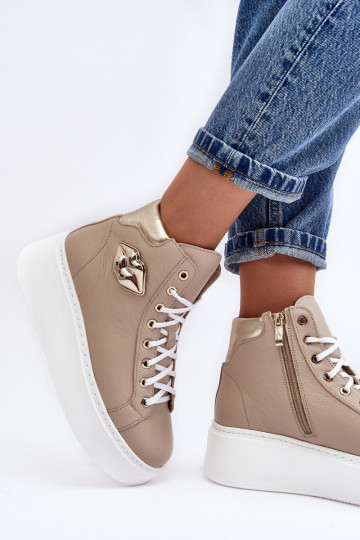 Chaussures de loisirs Grand avec fermetures éclair Lemar beige Katerin