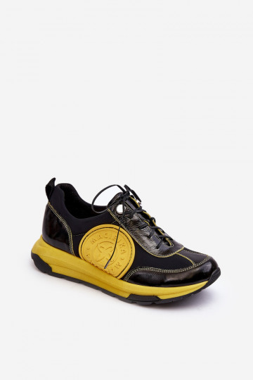 Féminin baskets Peau Il fautciejka 06295-01 Noir et-couleur jaune 2