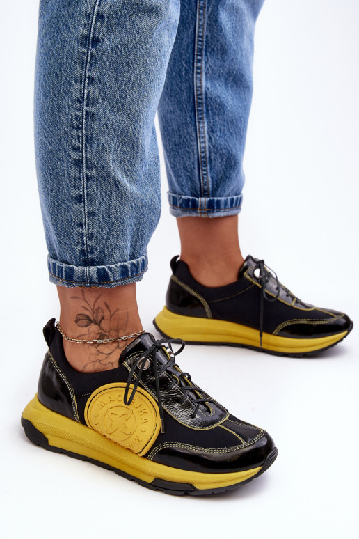 Féminin baskets Peau Il fautciejka 06295-01 Noir et-couleur jaune Féminin baskets Peau Il fautciejka 06295-01 Noir et-couleur jaune