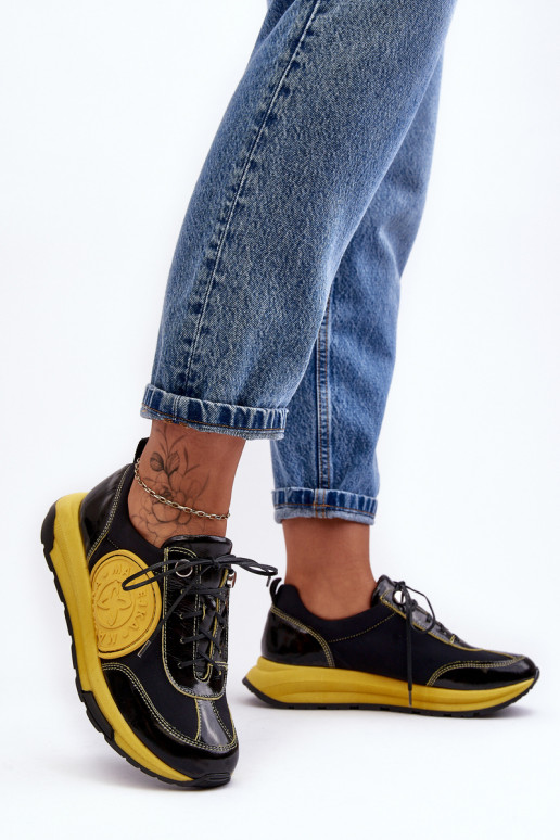 Féminin baskets Peau Il fautciejka 06295-01 Noir et-couleur jaune Féminin baskets Peau Il fautciejka 06295-01 Noir et-couleur jaune